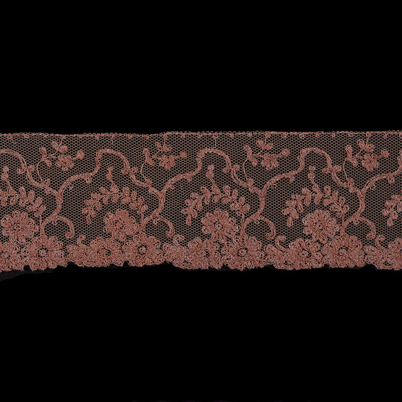 Tan Floral Embroidery on Mesh 3"