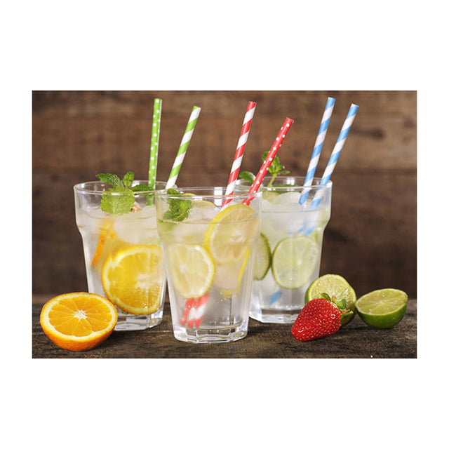 Packnwood Durable Unwrapped Lime Green & White Polka Dot Paper Straws, .2" Dia. x 7.75", Case of 3000