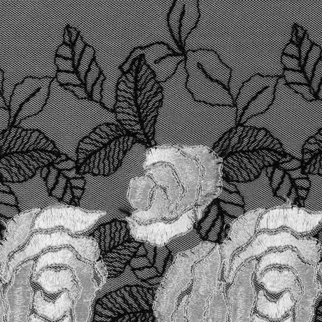 Black and White Floral Emboidery on Mesh - 5"