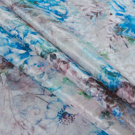 French Blue and Birch Digitally Printed Floral Jacquard
