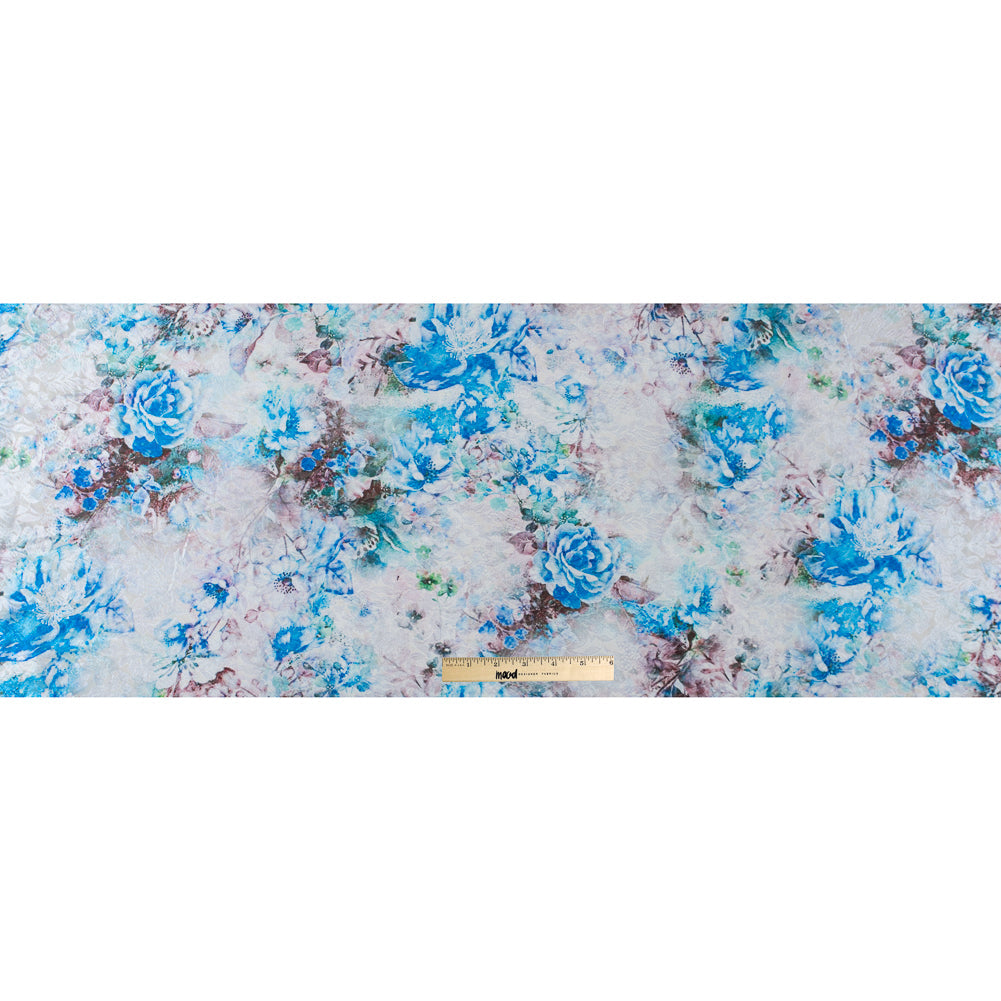 French Blue and Birch Digitally Printed Floral Jacquard
