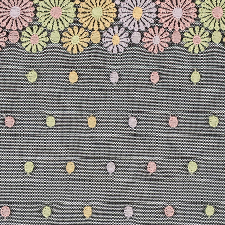 Pastel Floral Embroidery on Black Mesh - 6.5"
