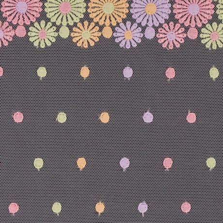 Pastel Floral Embroidery on White Mesh - 6.5"