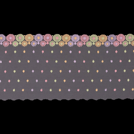 Pastel Floral Embroidery on White Mesh - 6.5"