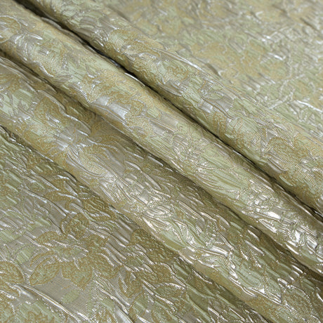 Khaki, Pista Green and Silver Abstract Floral Metallic Brocade/Jacquard