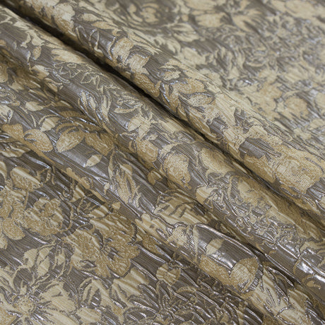 Khaki, Cream and Steel Gray Abstract Floral Metallic Brocade/Jacquard