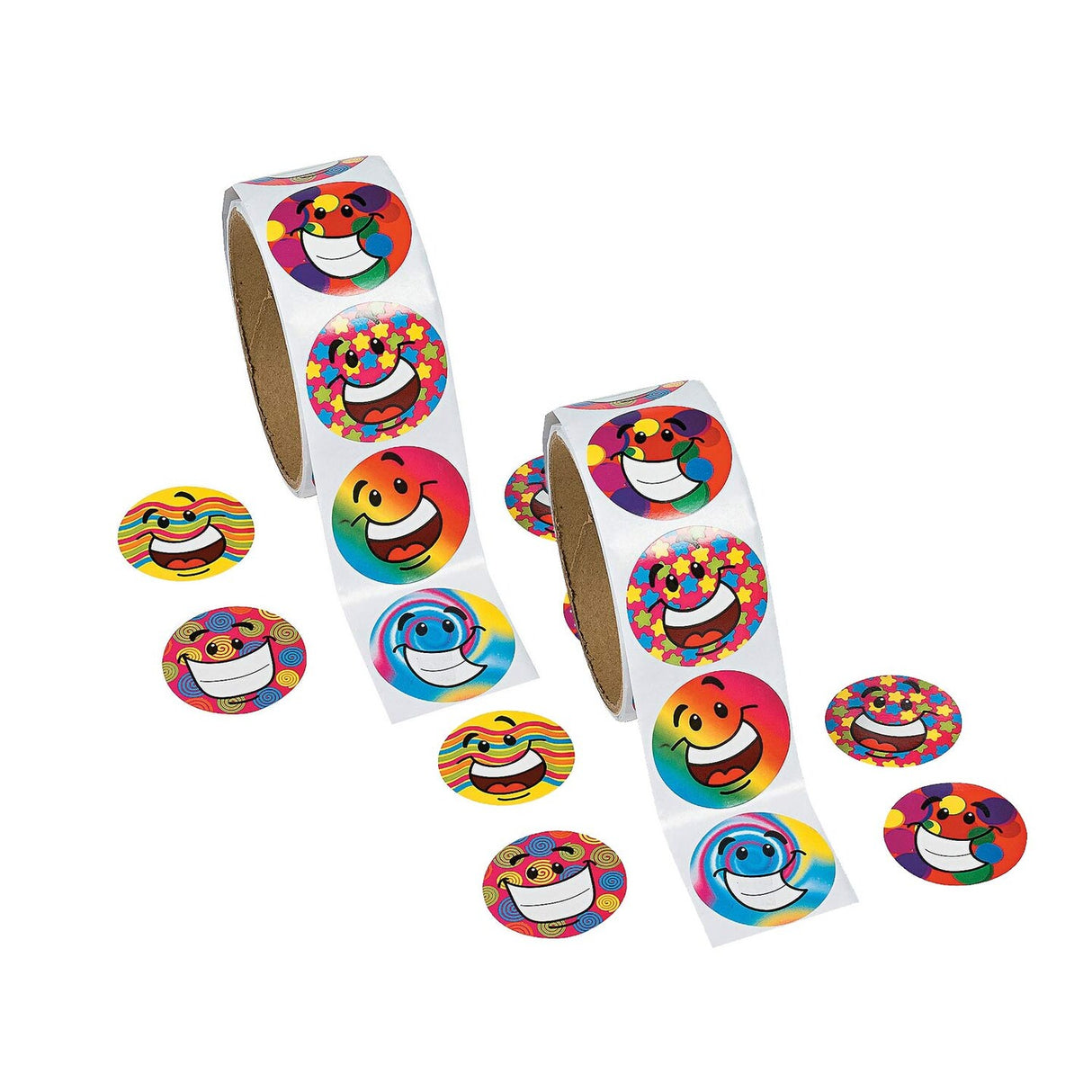 1 1/2" Multicolor Funky Smile Face Paper Sticker Roll 100 Pc