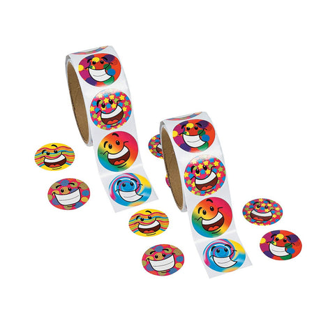 1 1/2" Multicolor Funky Smile Face Paper Sticker Roll 100 Pc