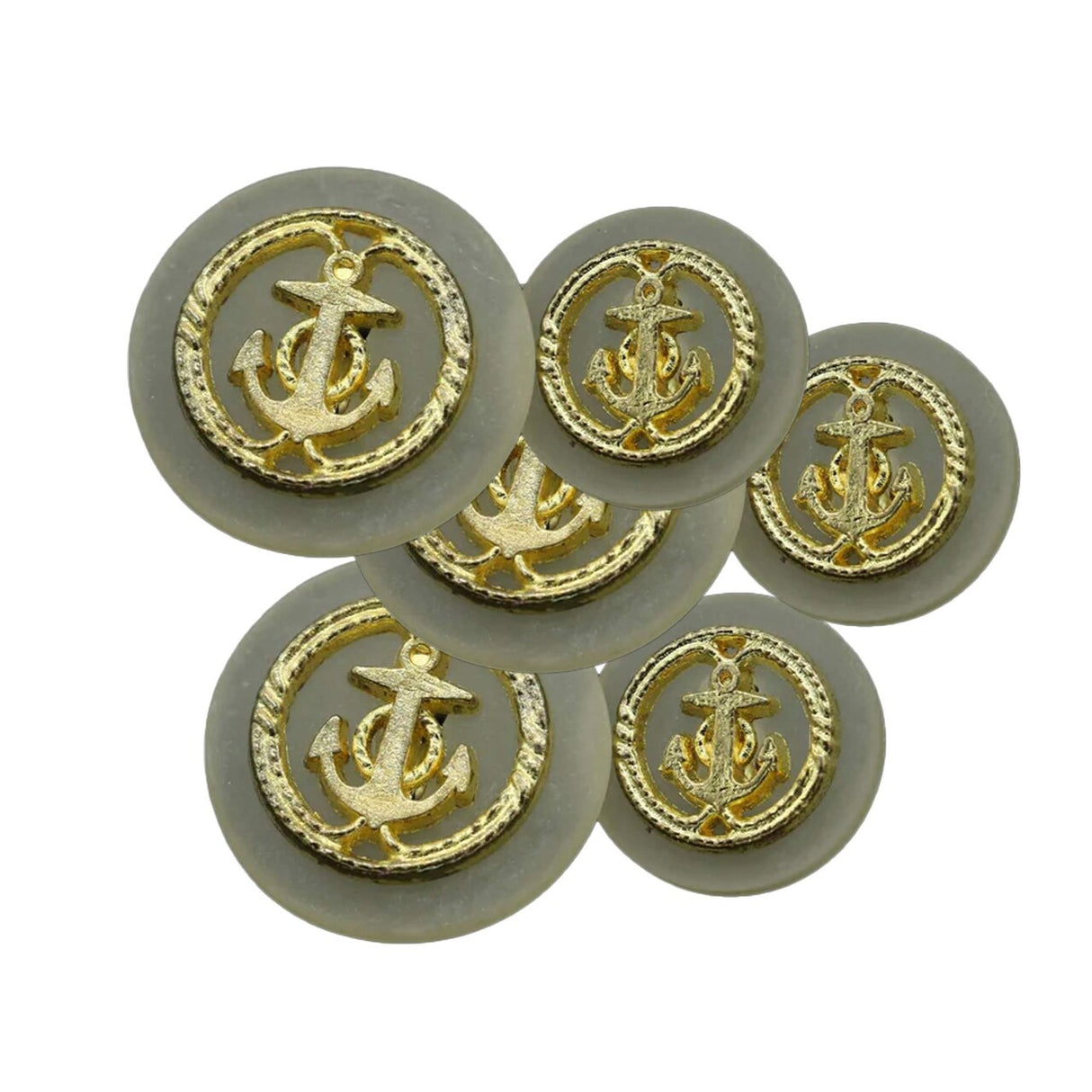 12 Pieces Gold Anchor on Ivory Base Buttons Small 5/8 Inch