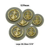 12 Pieces Gold Anchor on Ivory Base Buttons Large 13/16 Inch