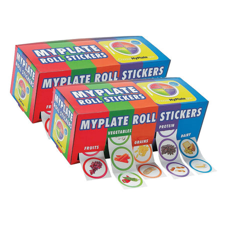 1 1/2" Bulk MyPlate Food Groups Multicolor Paper Rolls of Stickers 500 Pieces