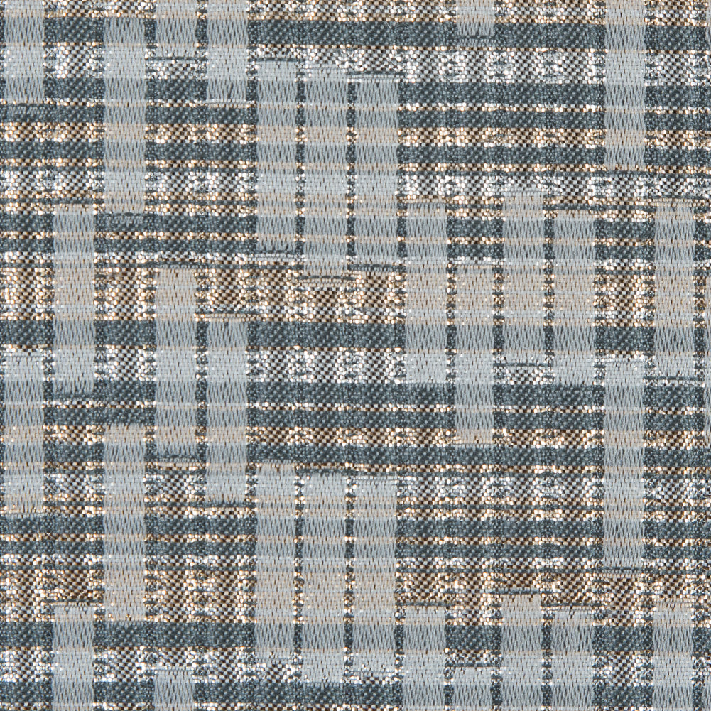 Ivory, Lake Blue and Silver Metallic Brocade
