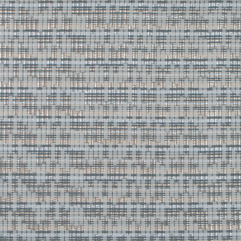 Ivory, Lake Blue and Silver Metallic Brocade
