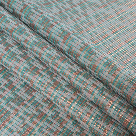 Ivory, Sea Green and Light Coral Metallic Brocade