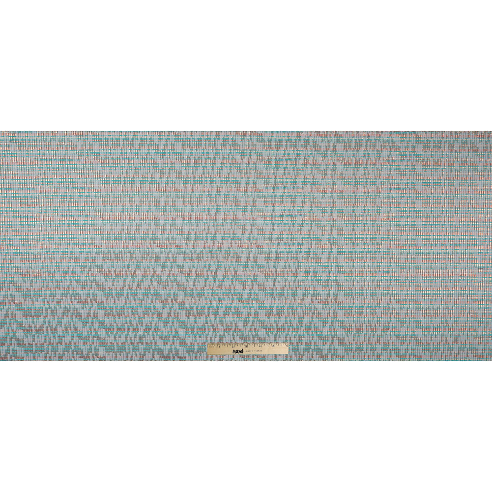 Ivory, Sea Green and Light Coral Metallic Brocade