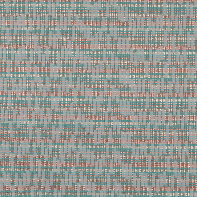 Ivory, Sea Green and Light Coral Metallic Brocade