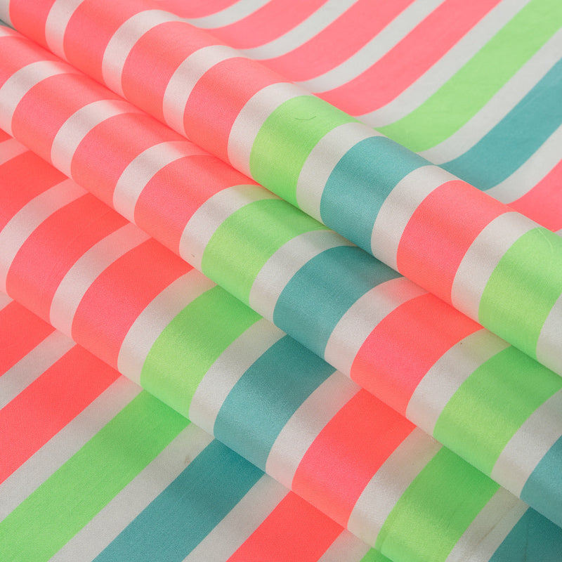 Neon Pink and Sea Green Striped Taffeta