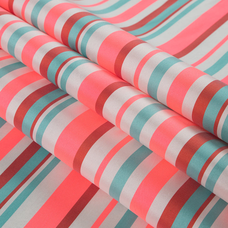 Sea Green and Neon Pink Striped Taffeta