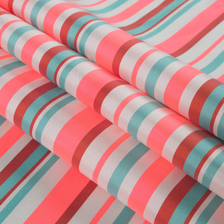 Sea Green and Neon Pink Striped Taffeta