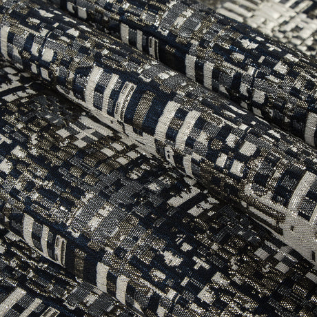 Metallic Silver/Patriot Blue/Ivory Abstract Geometric Polyester Brocade