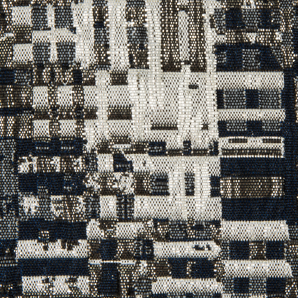 Metallic Silver/Patriot Blue/Ivory Abstract Geometric Polyester Brocade