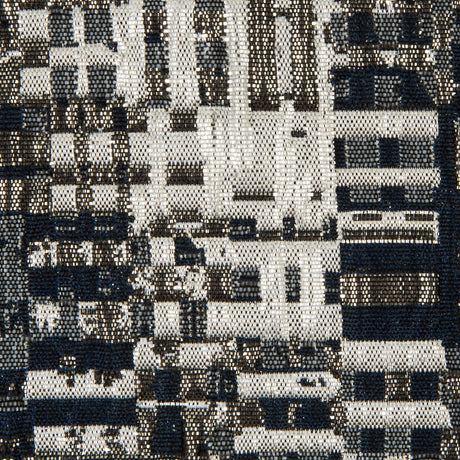 Metallic Silver/Patriot Blue/Ivory Abstract Geometric Polyester Brocade