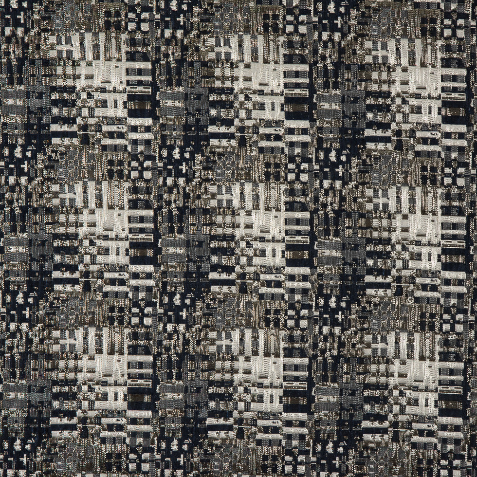 Metallic Silver/Patriot Blue/Ivory Abstract Geometric Polyester Brocade