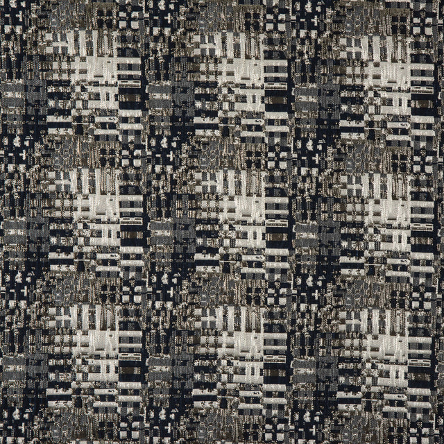 Metallic Silver/Patriot Blue/Ivory Abstract Geometric Polyester Brocade