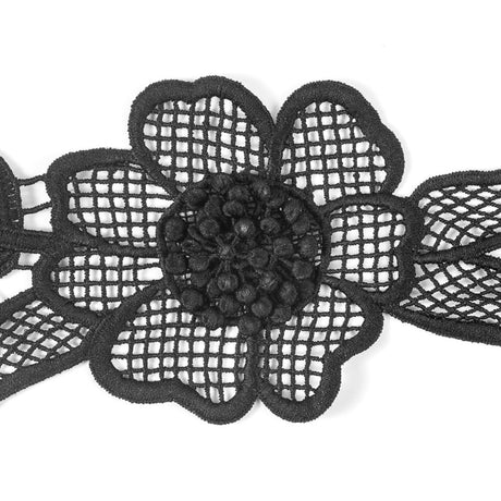 Black 3D Floral Lace Trim - 4"