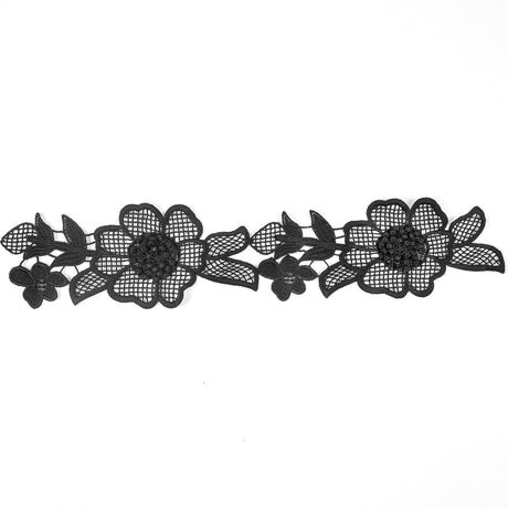 Black 3D Floral Lace Trim - 4"