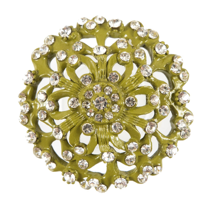 Olive Rhinestone Metal Button - 54L/34mm