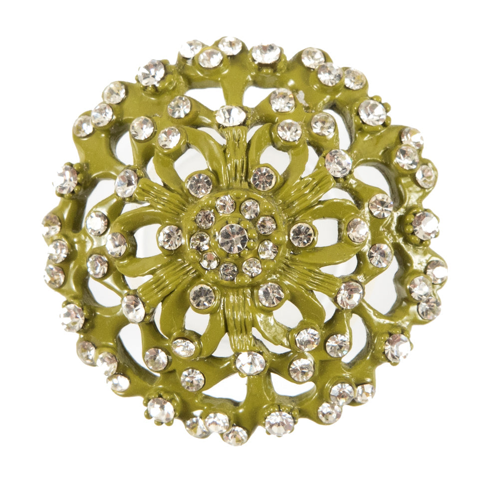 Olive Rhinestone Metal Button - 54L/34mm