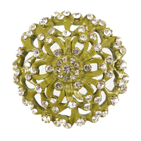 Olive Rhinestone Metal Button - 54L/34mm