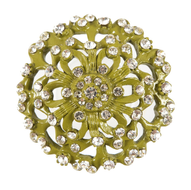 Olive Rhinestone Metal Button - 54L/34mm