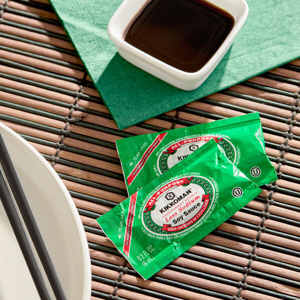 Kikkoman Less Sodium Preservative Free Soy Sauce 6 mL Packet - 200/Case