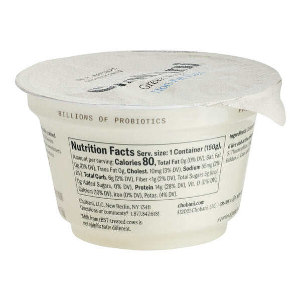 Chobani Non-Fat Plain Greek Yogurt 5.3 oz. - 12/Case