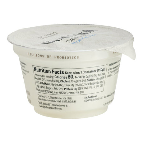 Chobani Non-Fat Plain Greek Yogurt 5.3 oz. - 12/Case