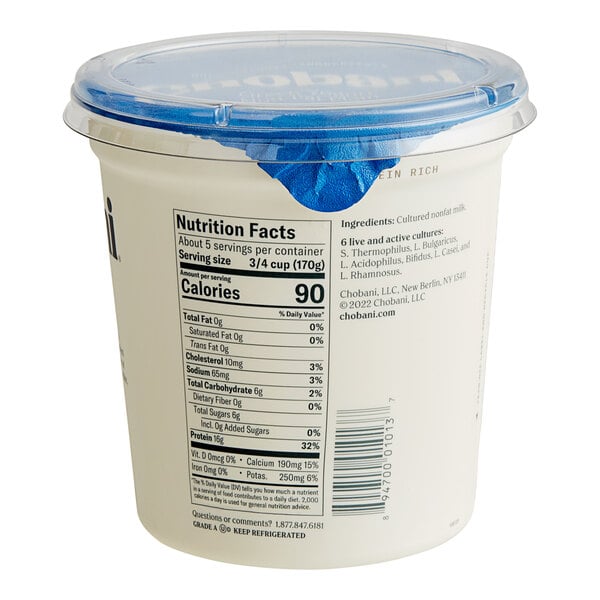 Chobani Non-Fat Plain Greek Yogurt 32 oz. - 6/Case