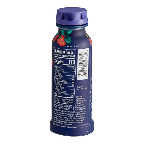Chobani Complete Low-Fat Mixed Berry Vanilla Greek Yogurt Drink 10 fl. oz. - 8/Case