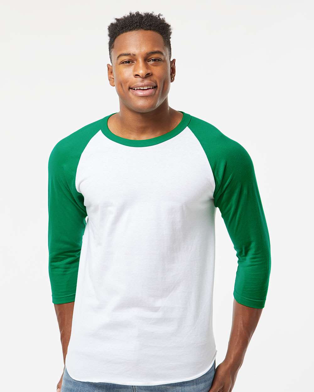 TULTEX® Fine Jersey Raglan Crewneck Three-Quarter Sleeve Tee