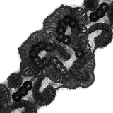 Black Embroidered Organza Sequin Trim - 1.5"