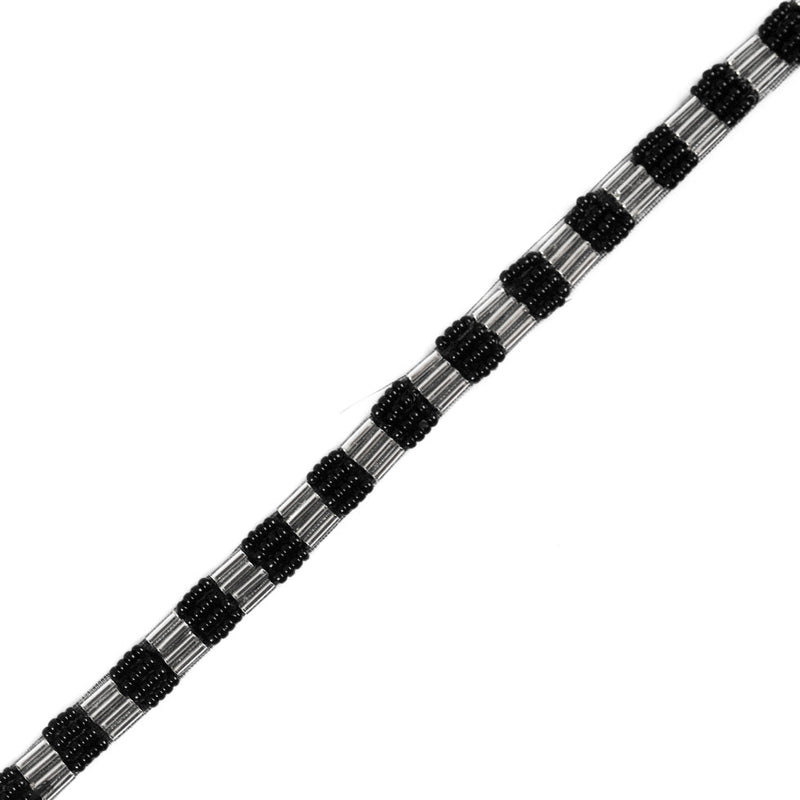 Black/Silver Beaded Trim - 0.25"