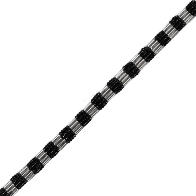 Black/Silver Beaded Trim - 0.25"