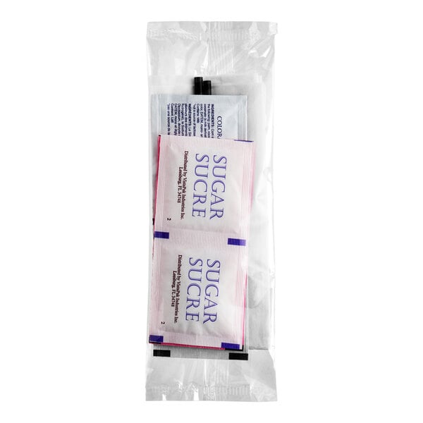 Double Serving Hot Beverage Condiment Kit with Napkin and Clear Packaging - 250/Case