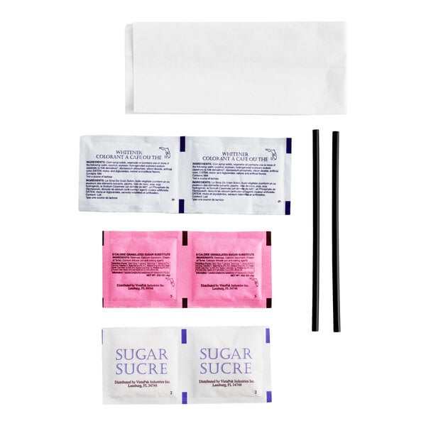 Double Serving Hot Beverage Condiment Kit with Napkin and Clear Packaging - 250/Case