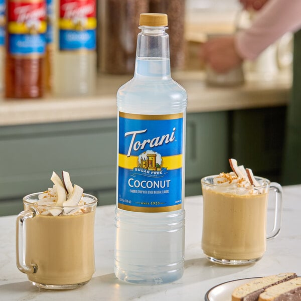 Torani Sugar-Free Coconut Flavoring Syrup Plastic Bottle 1 Liter - 6/Case