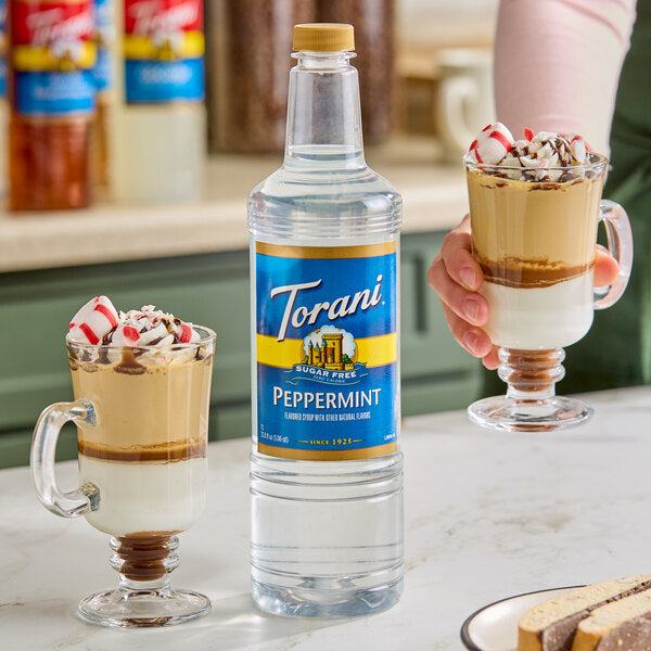 Torani Sugar-Free Peppermint Flavoring Syrup Plastic Bottle 1 Liter - 6/Case