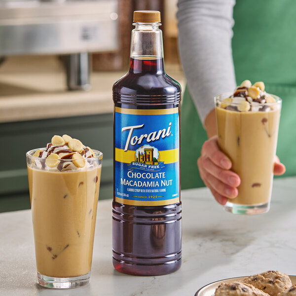 Torani Sugar-Free Chocolate Macadamia Nut Flavoring Syrup Plastic Bottle 1 Liter - 6/Case