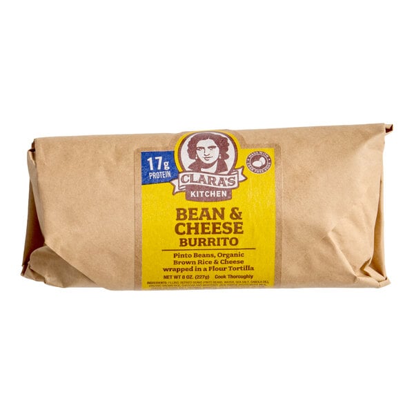 Clara's Kitchen Bean and Cheese Burrito 8 oz. - 12/Case