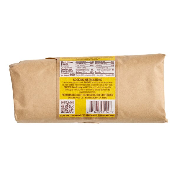 Clara's Kitchen Bean and Cheese Burrito 8 oz. - 12/Case